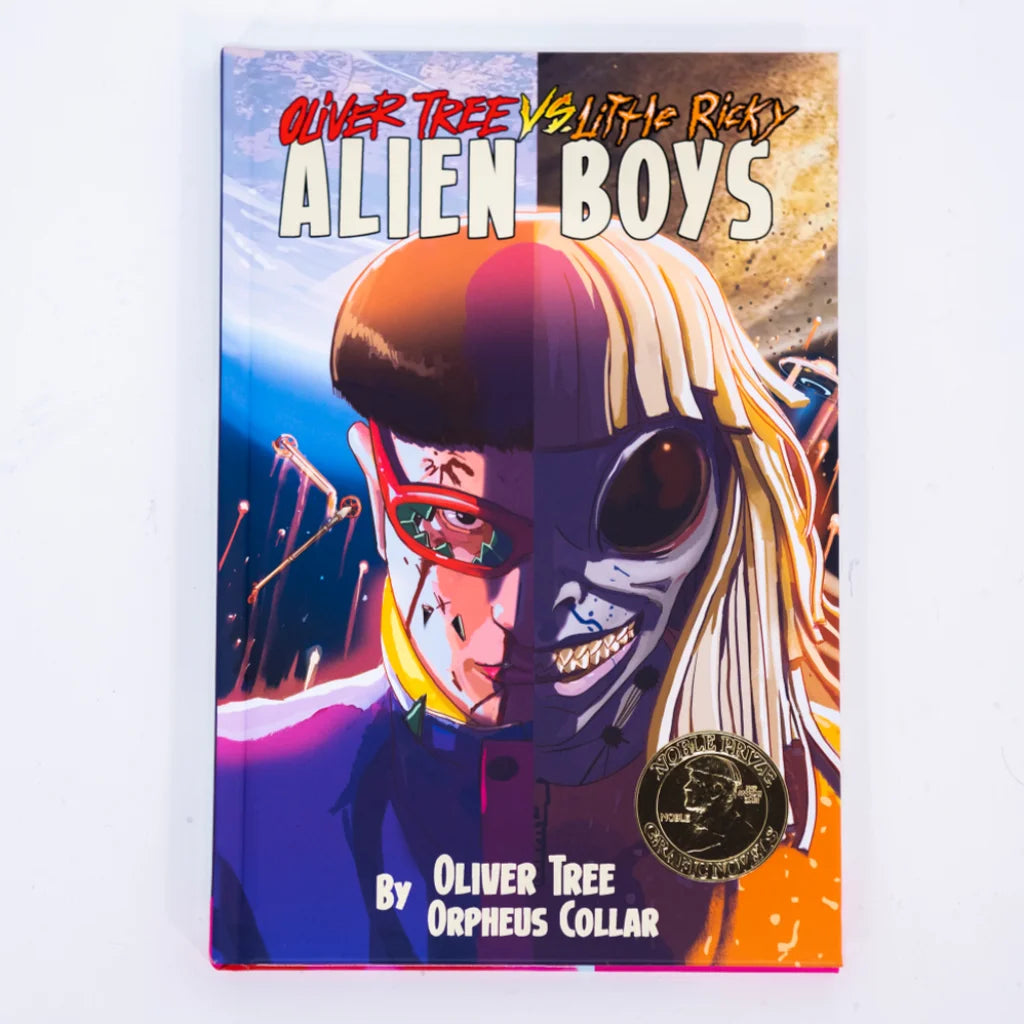 Hardcover Oliver Tree Alien Boys graphic novel with split cover design featuring Orpheus Collar