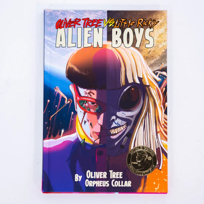 Hardcover Oliver Tree Alien Boys graphic novel with split cover design featuring Orpheus Collar