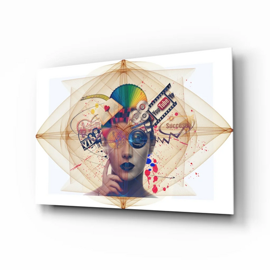 Colorful abstract face wall art canvas with rainbow digital collage design