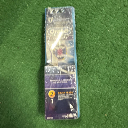 Oral-B electric toothbrush heads pack of 2 in blue white purple packaging