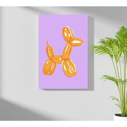 Vibrant orange balloon dog illustration on lavender aluminum print