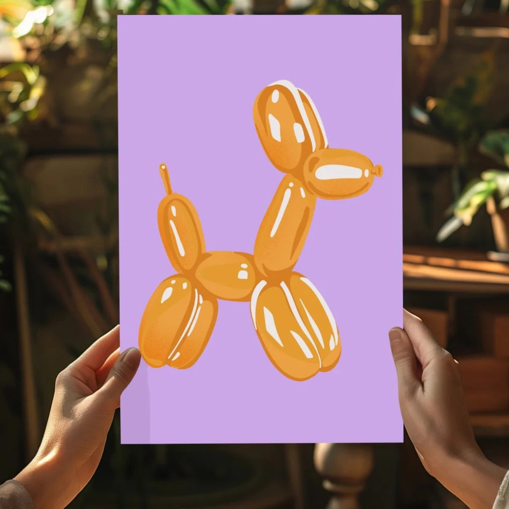 Vibrant orange balloon dog on lavender aluminum print poster