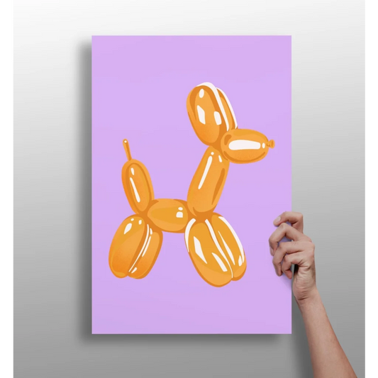 Vibrant orange balloon dog on soft lavender aluminum print