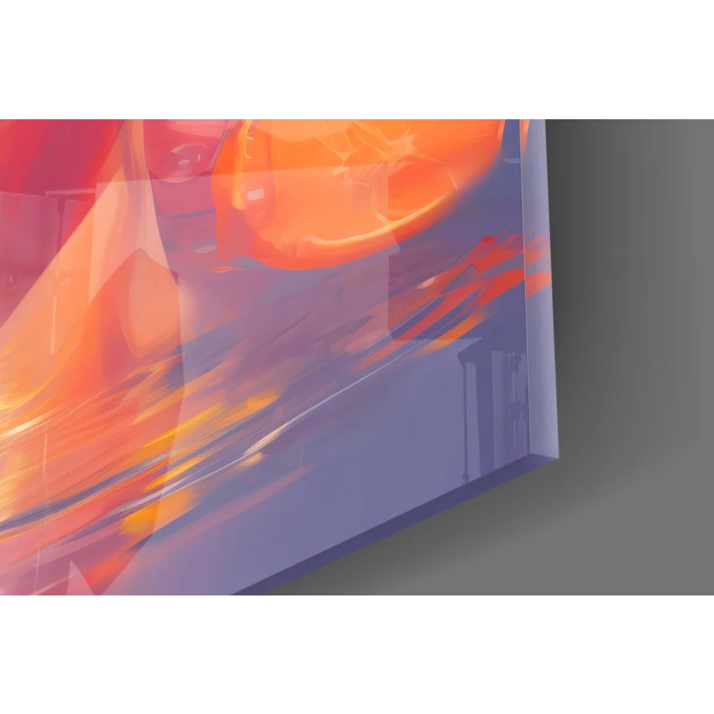 Vibrant Citrus Dream pink hair woman wall art canvas with orange slices