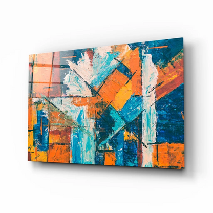 Vibrant bold orange and blue abstract canvas wall art painting