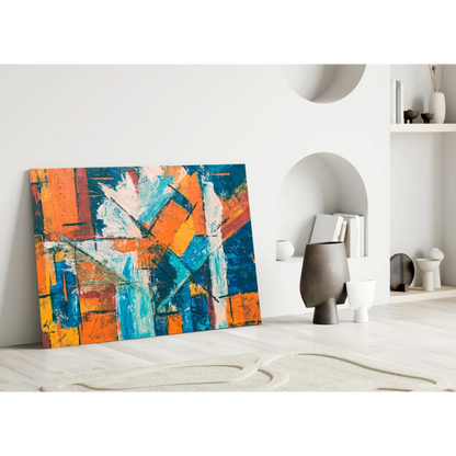 Vibrant bold orange and blue abstract canvas wall art painting