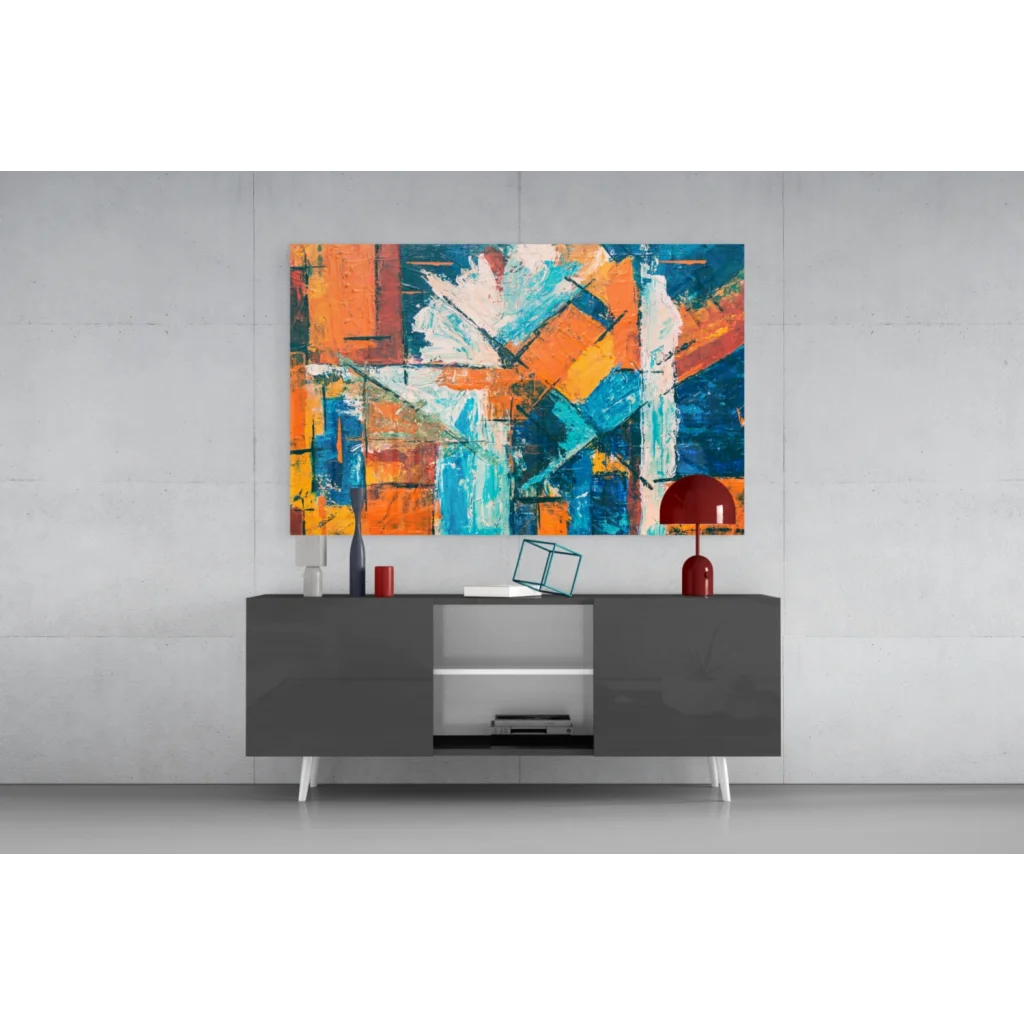 Vibrant bold orange and blue abstract canvas wall art painting