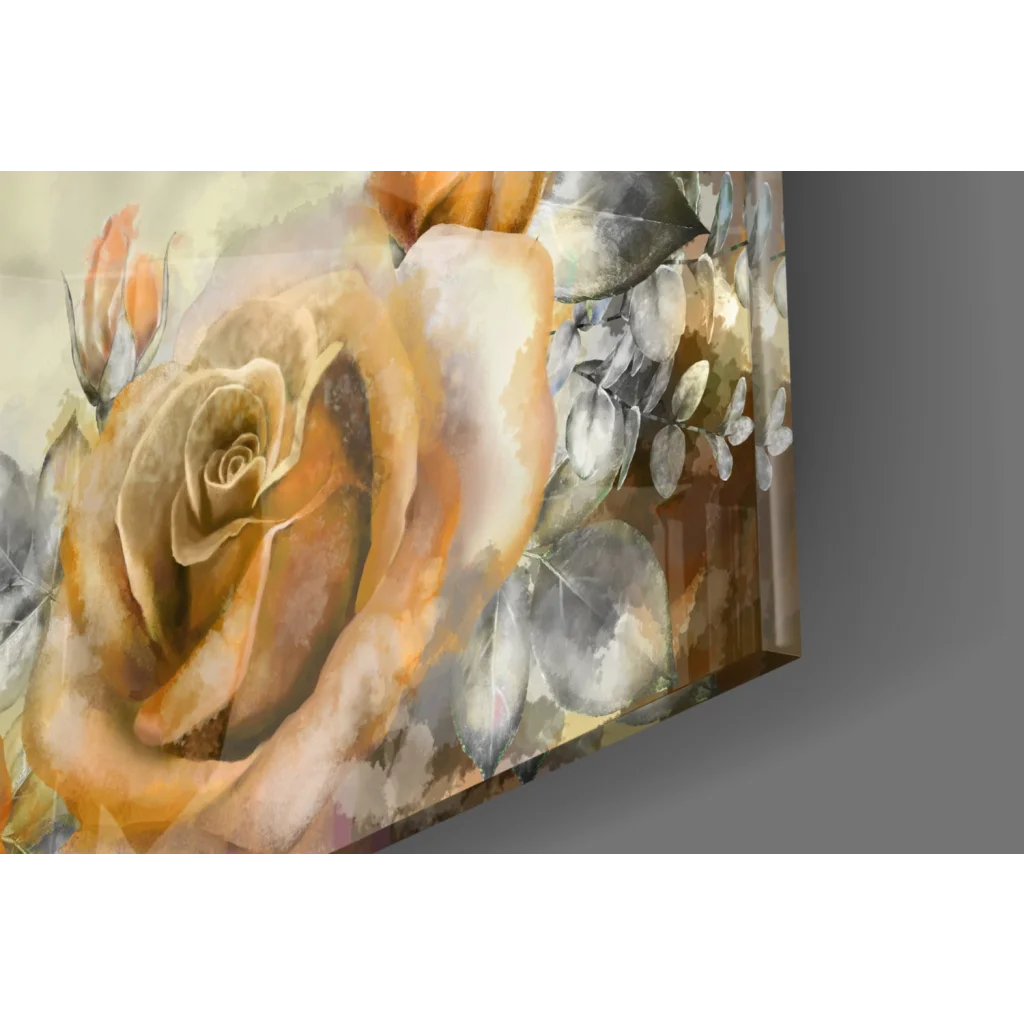 Orange rose watercolor woman portrait canvas wall art print