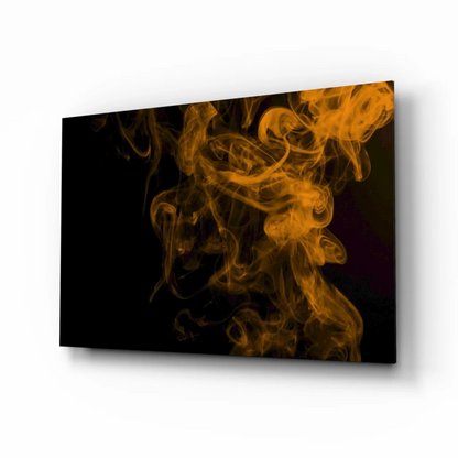 Golden smoke canvas wall art swirling on black background