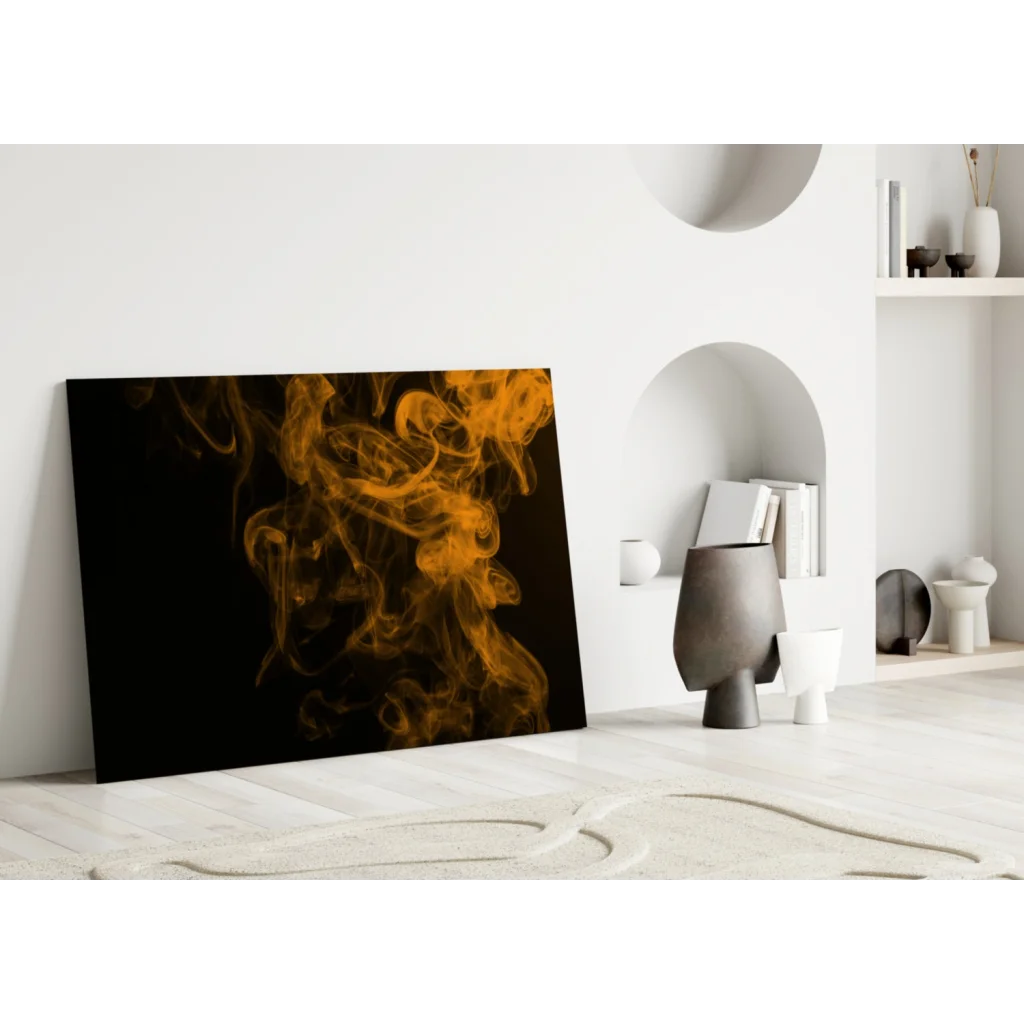 Golden smoke wall art canvas print in white room