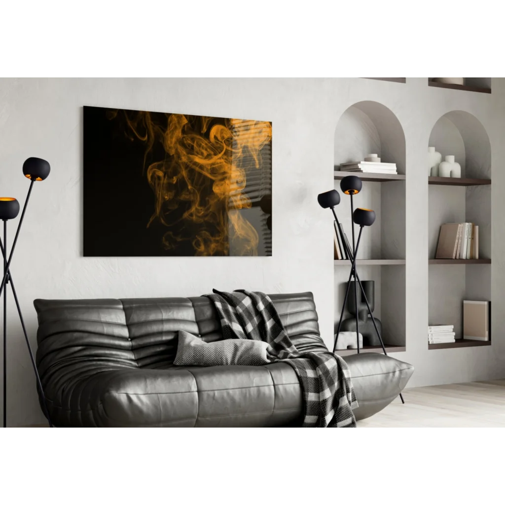 Black and gold abstract smoke wall art canvas for modern spaces
