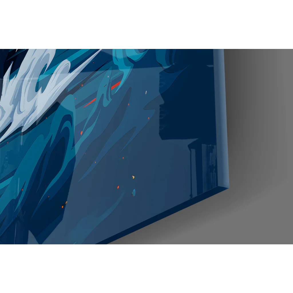 Blue teal abstract on glossy paper as Orange Supra wall art canvas