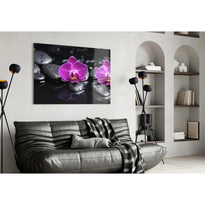 Purple Orchid Spa Stone Glass Wall Art Print | Contemporary Home Wall Art | vintageantiquesgifts.com