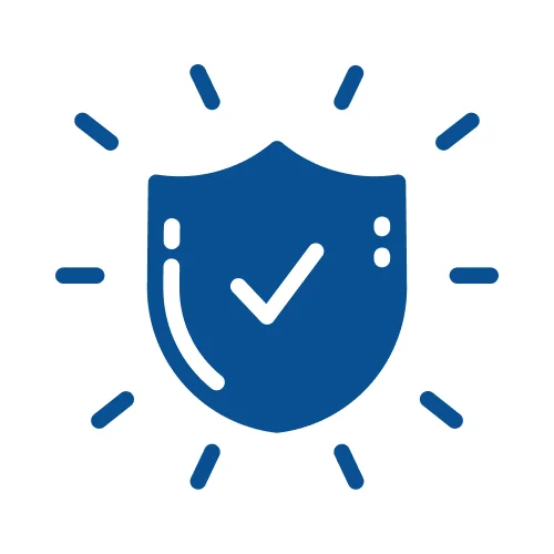 Blue shield icon with checkmark, symbolizing unbeatable order insurance for Vintage Americana