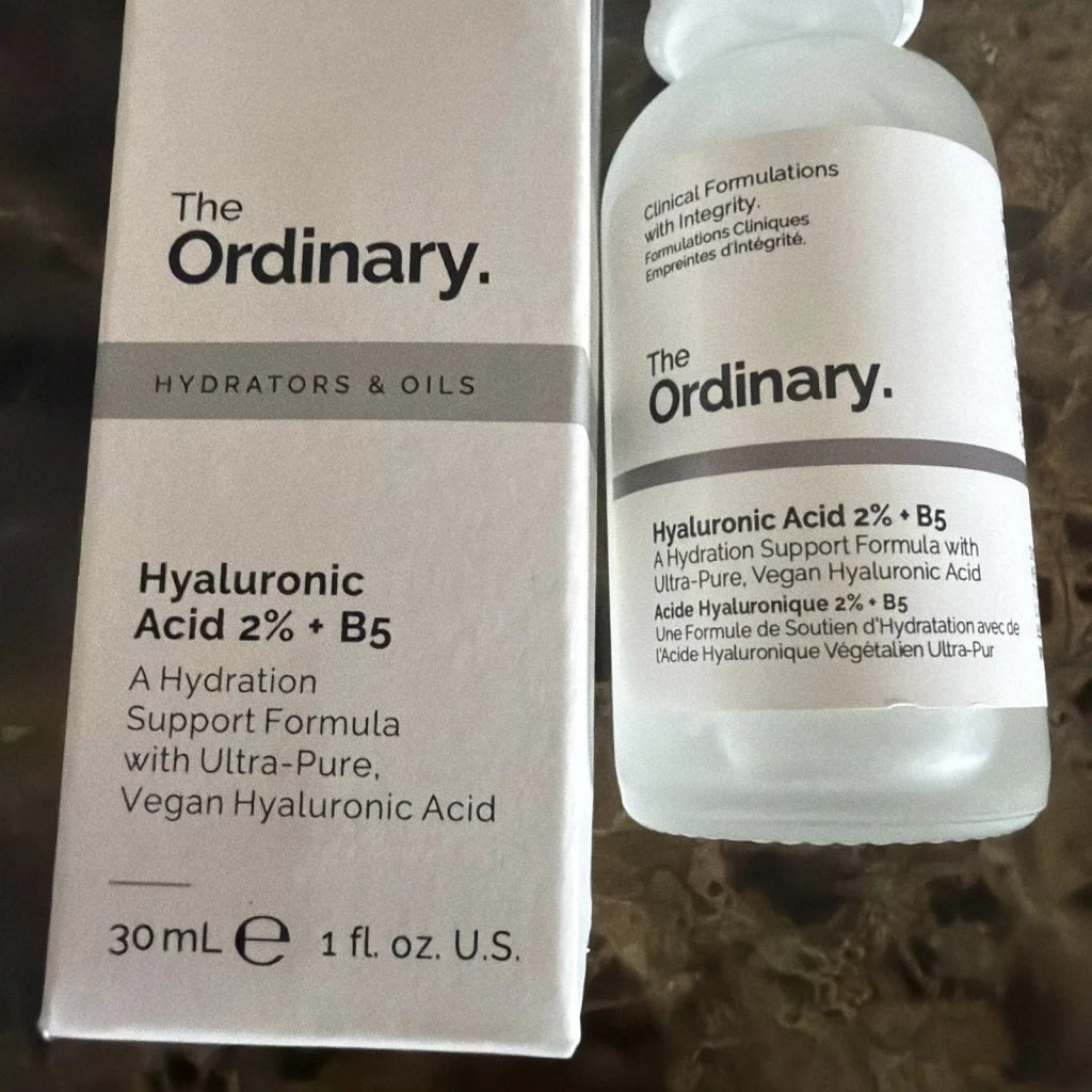 The Ordinary Hyaluronic Acid 2% + B5 serum in clear glass bottle