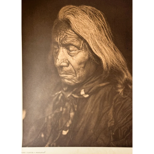 Vintage sepia portrait of elderly Native American Red Cloud by Edward Sheriff Curtis