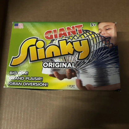 Original giant slinky walking spring toy in silver black metal coil