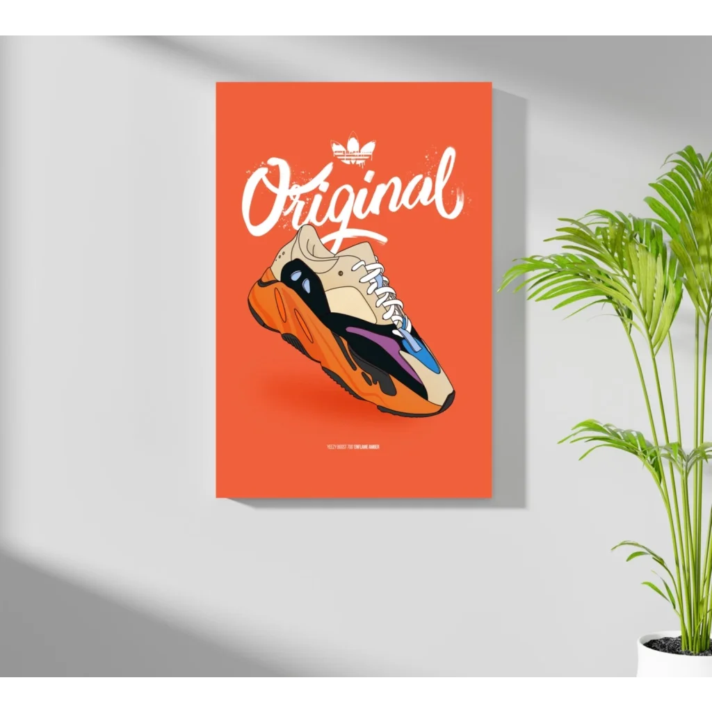 Orange beige Adidas Yeezy 700 sneaker on insigne aluminum prints