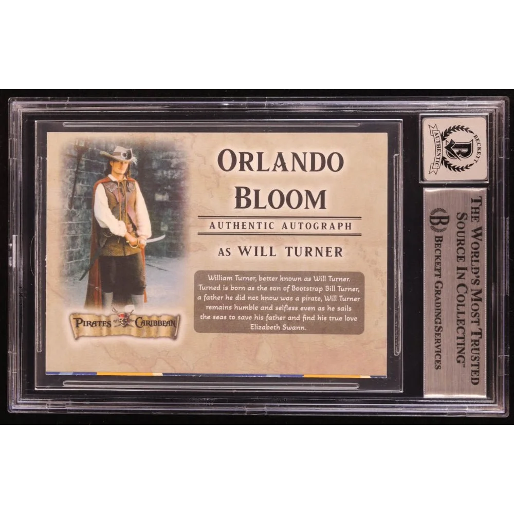 Orlando Bloom Will Turner trading card with authentic autograph in protective case