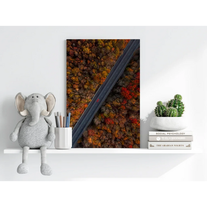Stunning autumn road on insigne aluminum prints, vibrant fall trees