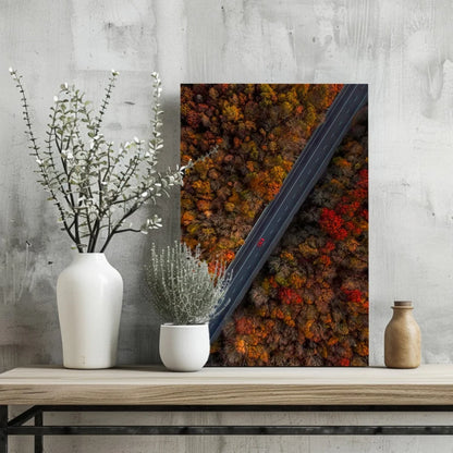 Vibrant autumn road on insigne aluminum print