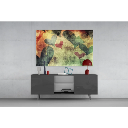 Vibrant overlapping hearts abstract canvas wall art in red, green, orange