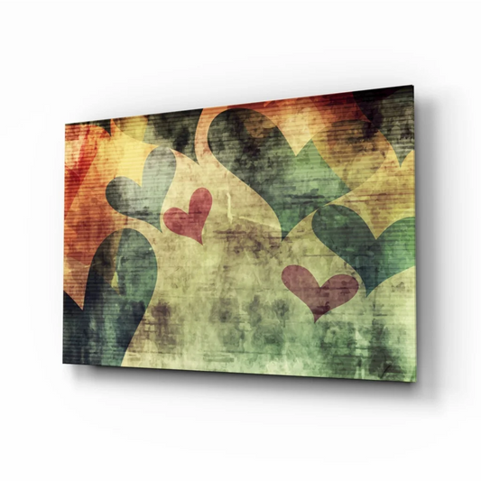 Overlapping hearts abstract canvas wall art print in muted tones