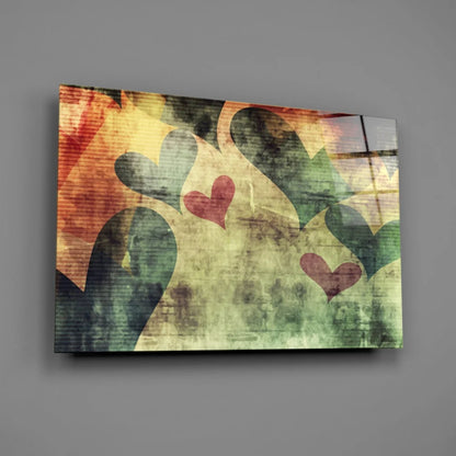 Abstract overlapping hearts canvas wall art print in reds, greens, oranges