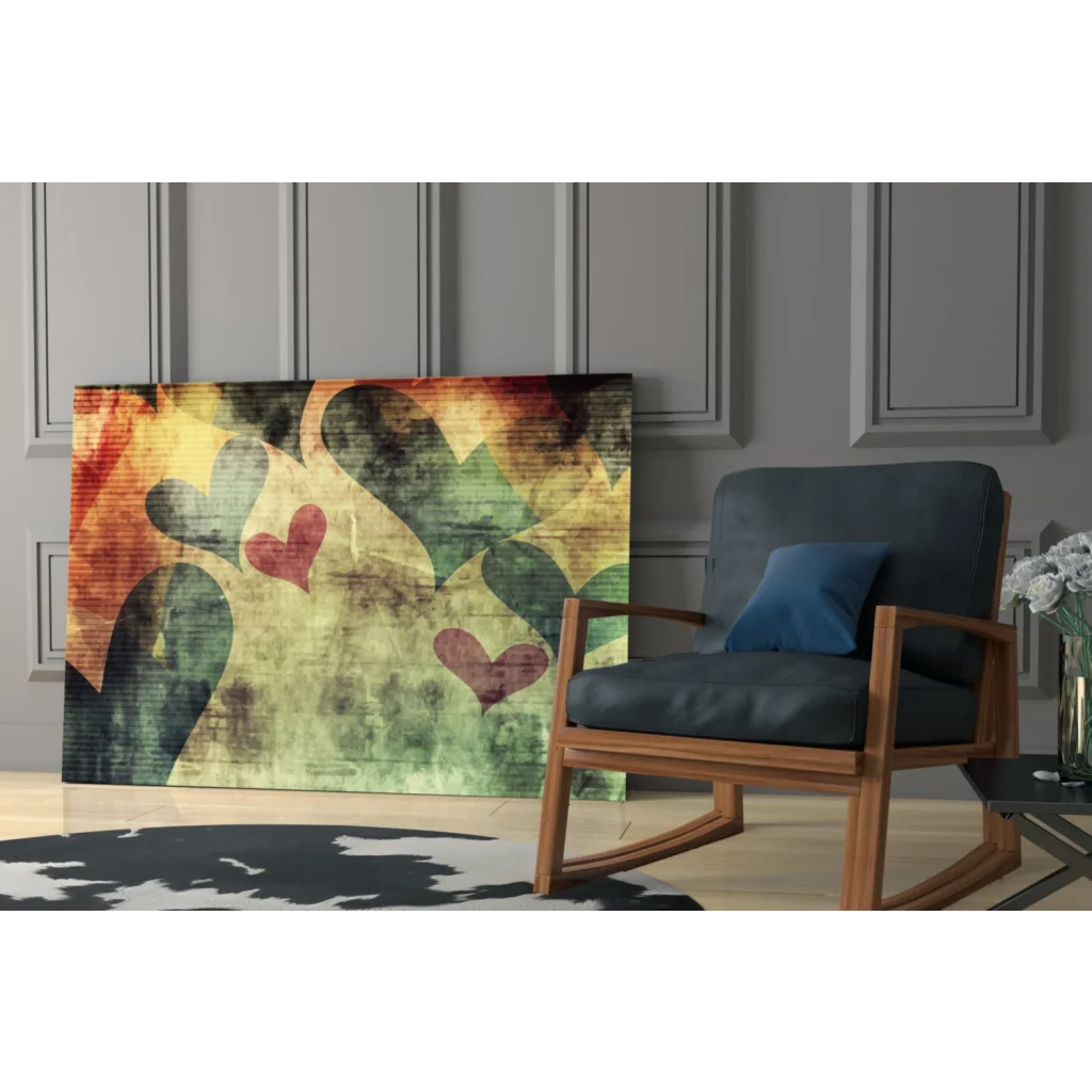 Vibrant overlapping hearts abstract canvas wall art print