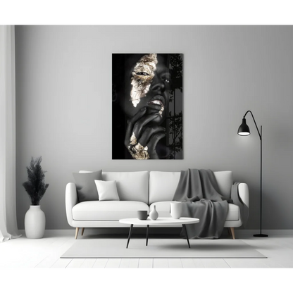Stunning Black Gold Abstract Portrait Glass Wall Art | Modern Wall Art Decor | vintageantiquesgifts.com