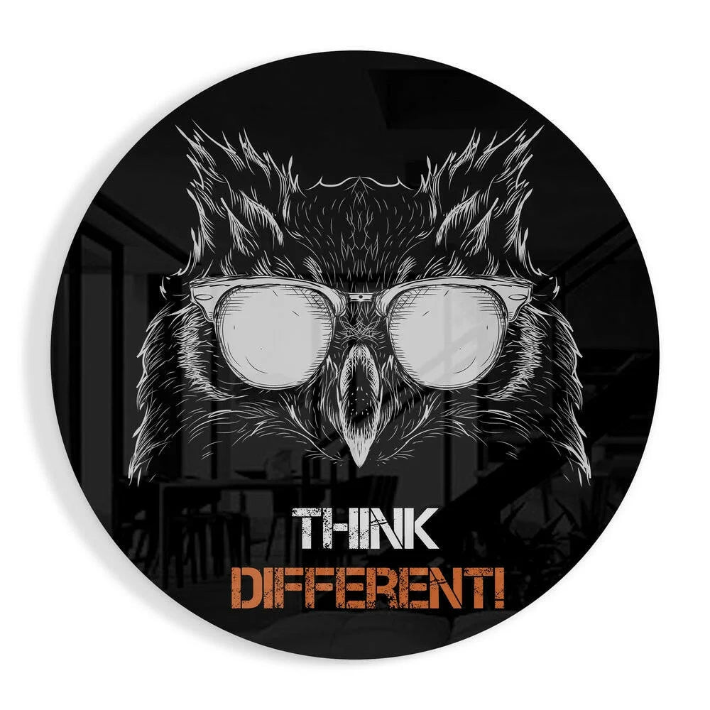 Owl wisdom tempered glass art plaque with cool sunglasses owl and think different text