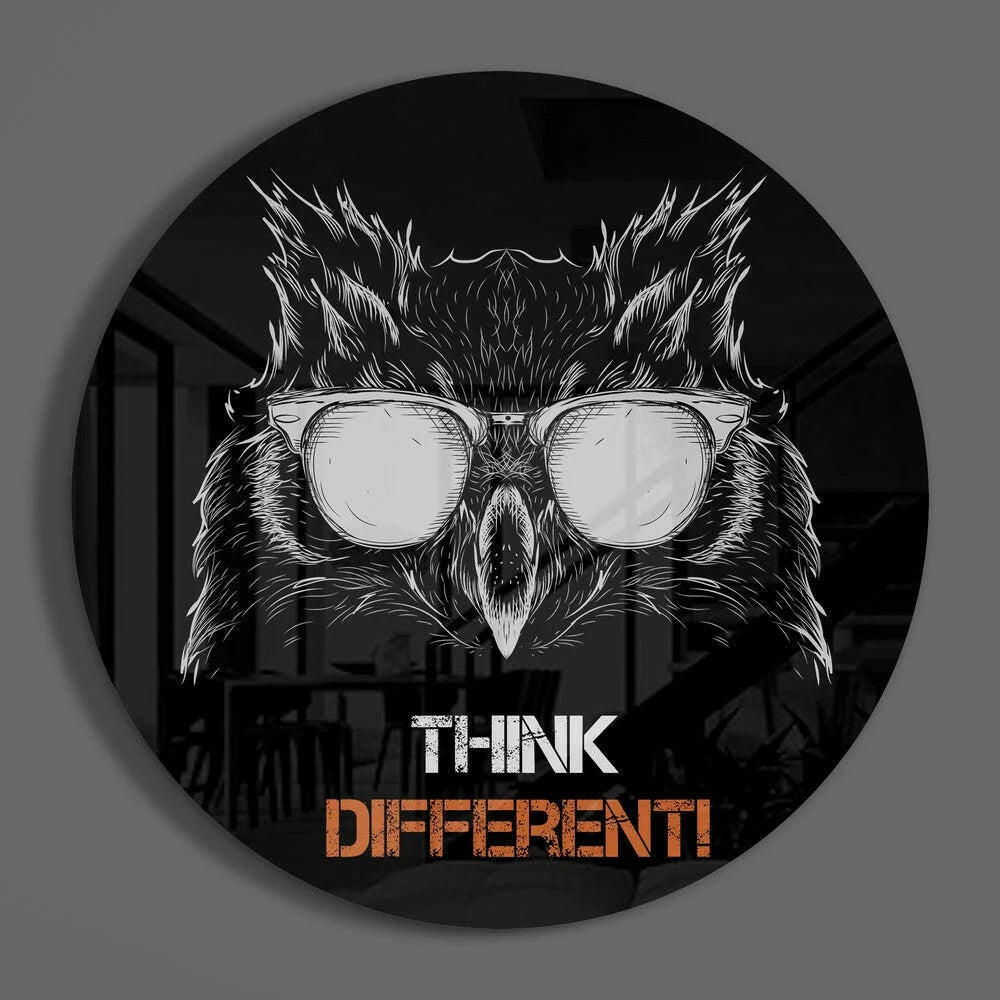 Owl in sunglasses on tempered glass art plaque, think different
