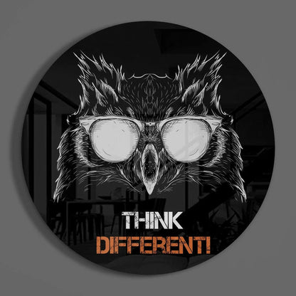 Owl in sunglasses on tempered glass art plaque, think different