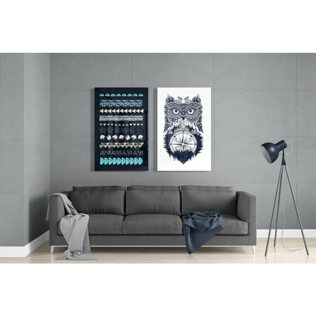 Stunning Owl Glass Wall Art with Geometric Patterns | Modern Wall Art Decor | vintageantiquesgifts.com