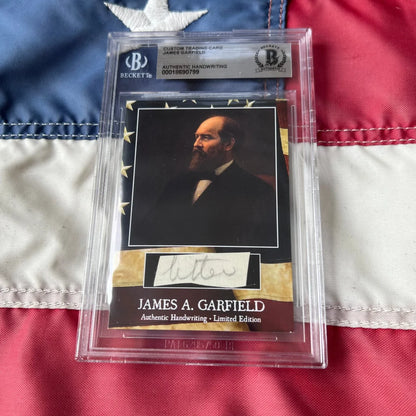 Beckett-certified custom trading card featuring a portrait of james a as an authentic piece of garfields handwriting history