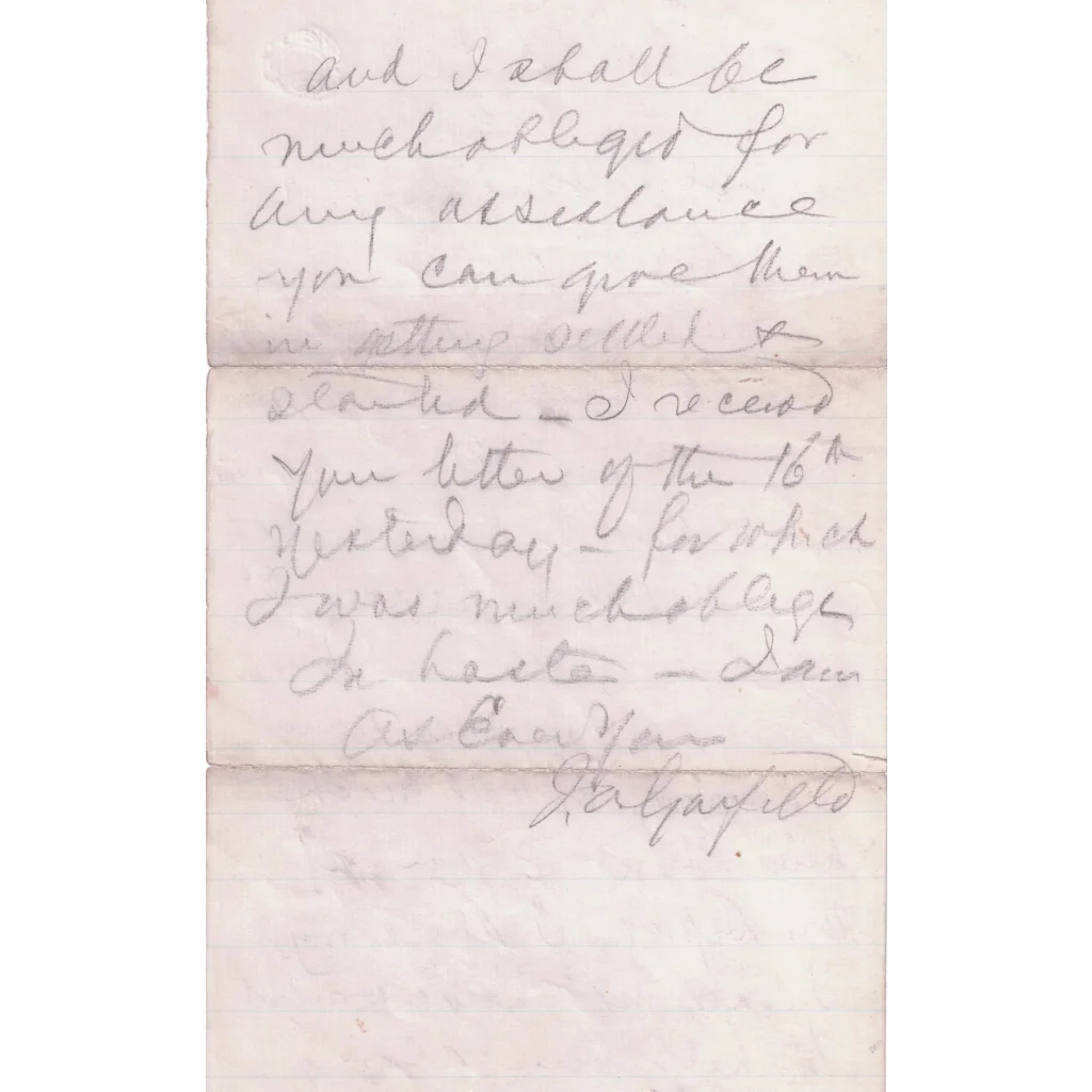Authentic piece of Garfield’s handwriting on aged cursive paper