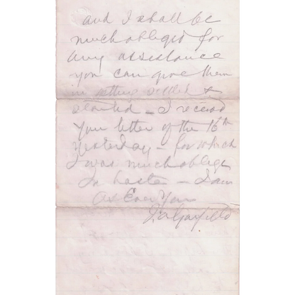 Authentic piece of Garfield’s handwriting on aged cursive paper