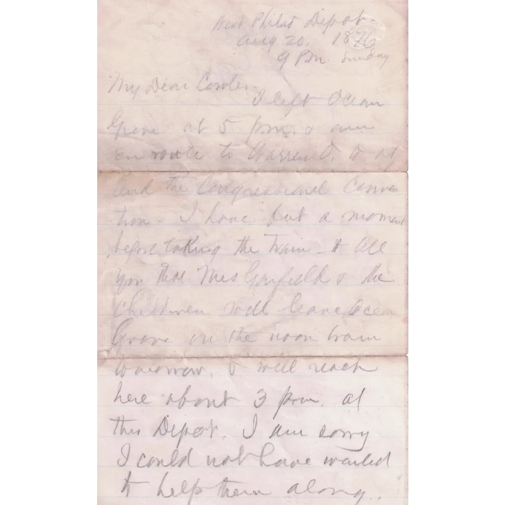 Aged handwritten letter with ink stains, an authentic piece of Garfields handwriting history