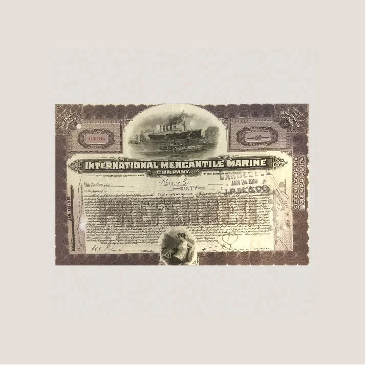 Vintage Titanic International Mercantile Marine preferred stock certificate for sale