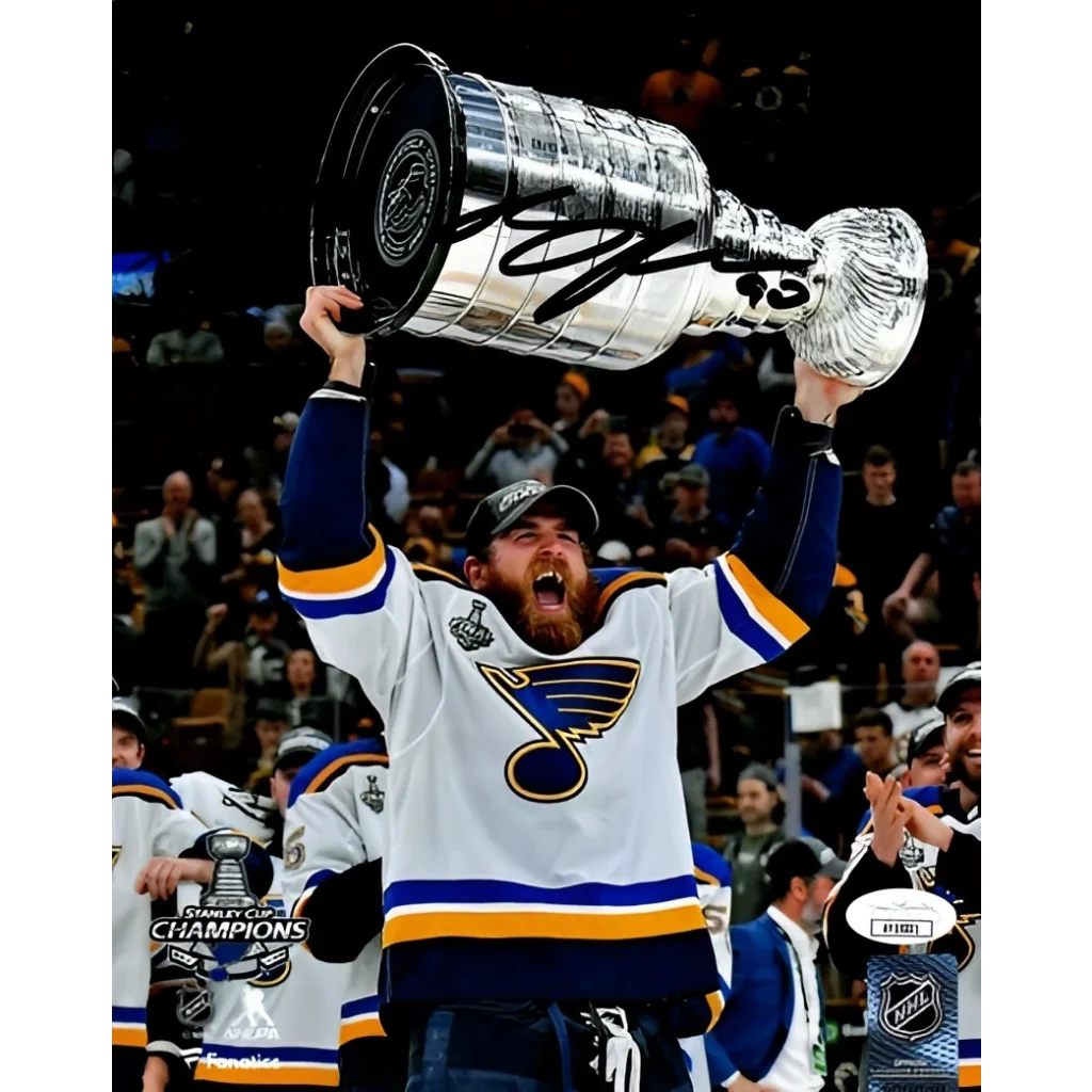 Signed Stanley Cup trophy photo with silver and gold metal accents