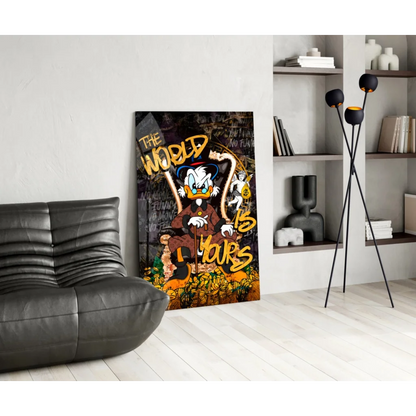 Vibrant Donald Duck graffiti wall art canvas print in brown suit