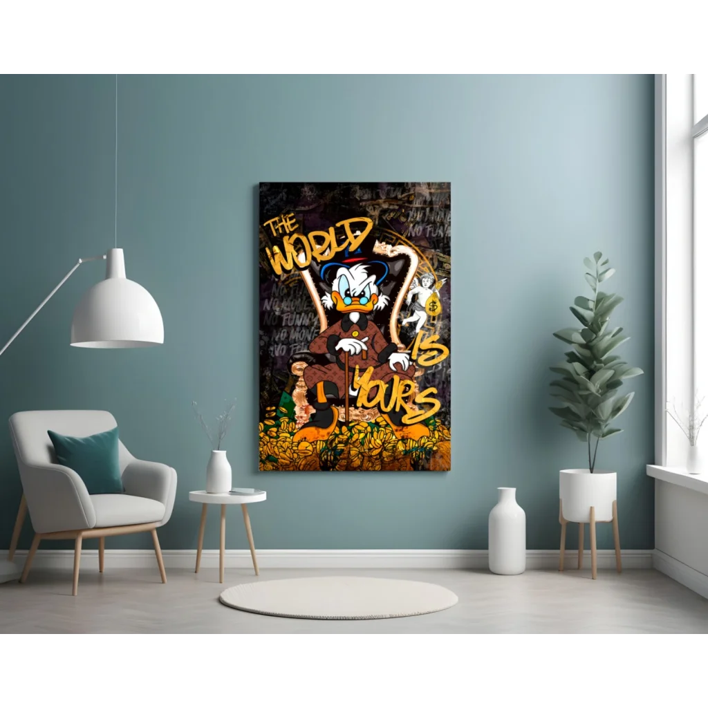 Vibrant Donald Duck graffiti wall art canvas print with Scrooge McDuck theme