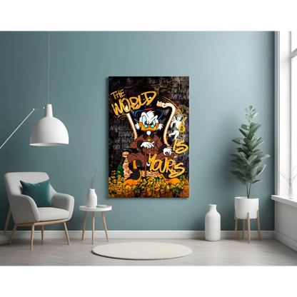 Vibrant Donald Duck graffiti wall art canvas print with Scrooge McDuck theme
