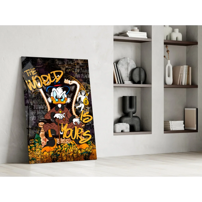 Scrooge McDuck graffiti wall art canvas print with gold coins