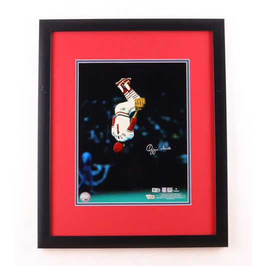 Framed Ozzie Smith signed baseball photo with Fanatics hologram authentication