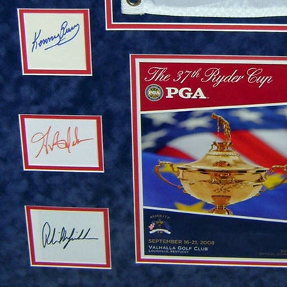 2008 Ryder Cup Team USA Signed Deluxe Framed Piece with Flag, Program, Photo - Azinger and 12 Team Member Signatures