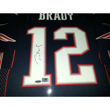 Tom Brady Autographed New England Patriots (Blue #12 Nike) Deluxe Framed Jersey - Fanatics