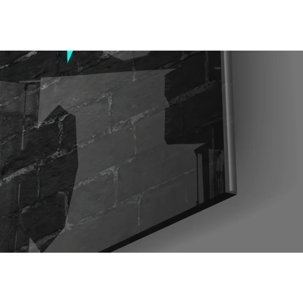 Sleek dark gray metallic Neon No Gain glass wall art panel