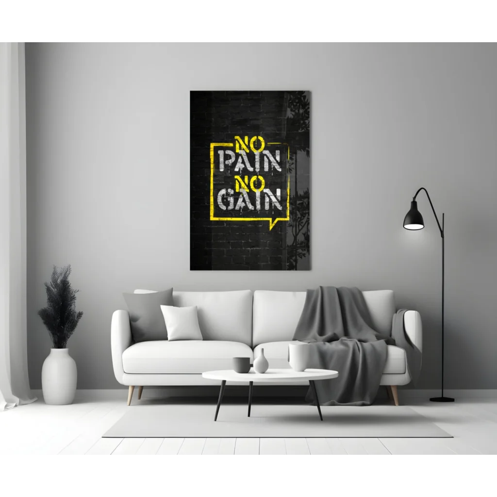 Black and yellow no pain no gain graffiti wall art for gym motivation