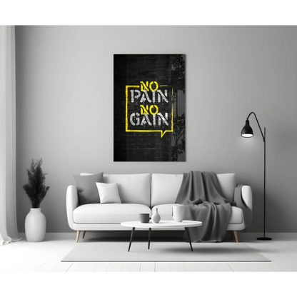 Black and yellow no pain no gain graffiti wall art for gym motivation
